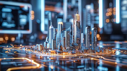A Futuristic Cityscape Rendered on a Digital Surface