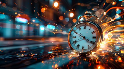 Vintage Pocket Watch Against a Glittering Night Background