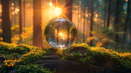 Sunlight Through Crystal Ball in a Forest