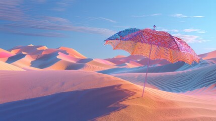 Colorful Umbrella in a Desert Landscape
