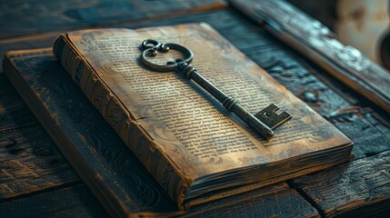 Antique Key Resting on an Aged Book