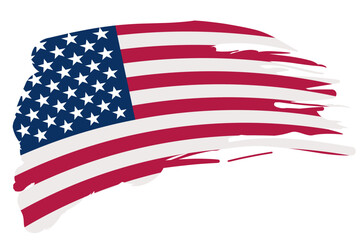 Textured brush paint in the colors of the American flag, isolated on a transparent background. Made in USA label. Vector illustration