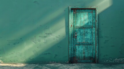 Weathered Green Door Against a Textured Wall