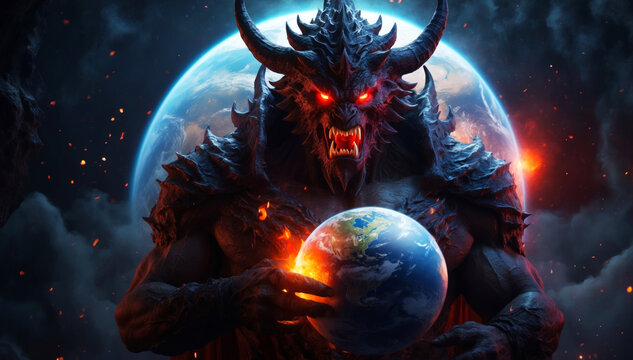 A devil holds the world in his hands