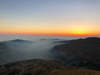 Sunset horizon over the mountains