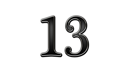 black metal 3d design of number 13 on white background.