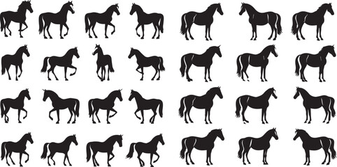 set of silhouettes of horses. horses running. isolated