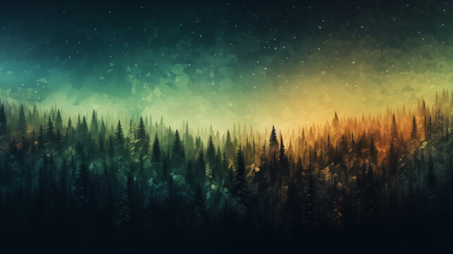 Forest at Dusk Abstract Polygon Art Wallpaper