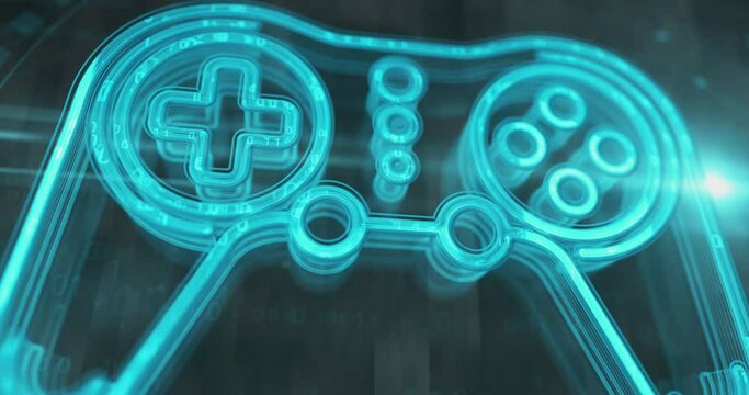 Gaming pad and joystick play video game symbol digital concept. Cyber technology and computer background abstract 3d. Seamless and loopable.