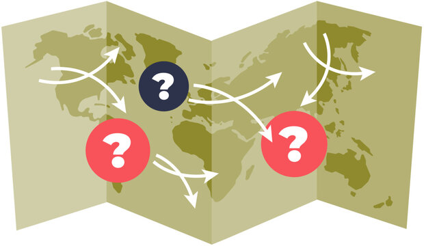 A map with unclear directions and question marks indicating confusion.
