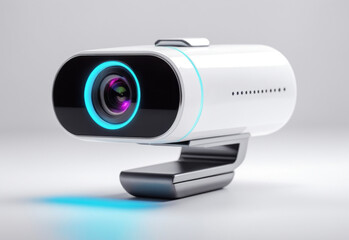 generic gaming or streaming webcam in white glossy material with neon and glowing details