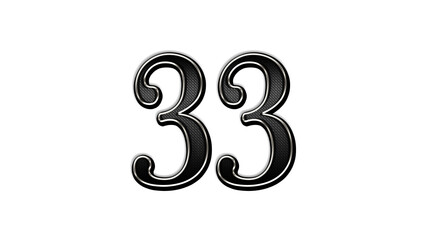 black metal 3d design of number 33 on white background.