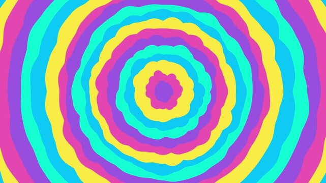 Abstract wavy round wiggly geometric forms background. Round tunnel animation with wiggly moving and changing shapes circles