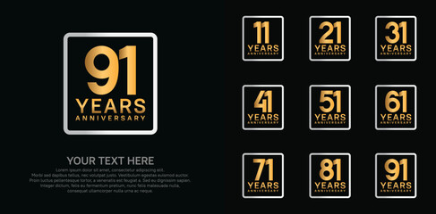 anniversary set logo style with gold and silver color in square for company celebration moment