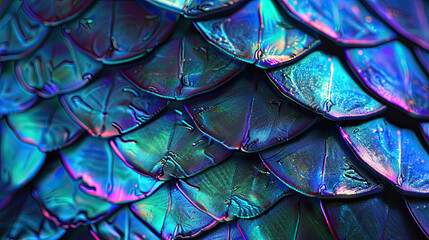 Obraz premium Holographic Mermaid Scales Background: Neon Light Trendy Design, Colorful and Luminous Visual Aesthetic