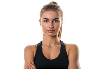 portrait of a beautiful young woman in summer sports bra isolated on white or transparent png
