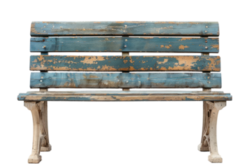 old wooden park bench isolated on white or transparent png