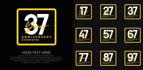 anniversary set logo style with white and yellow color in square for company celebration moment
