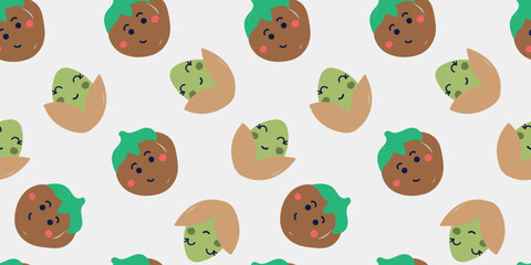 Cute nuts seamless pattern. flat vector illustration. Template for Notebook covers, pattern for wallpapers, textile or nature background. hand-drawn vector elements. Healthy natural vitamin food