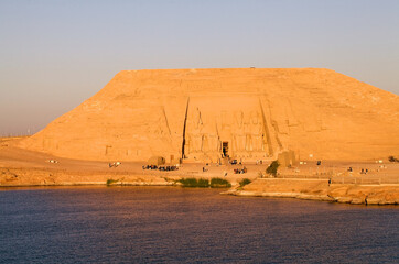 The Great Temple of Ramses II in the village of Abu Simbel at dawn