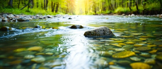 Fototapeta premium Purification, crystalclear water running through a natural spring, serene environment