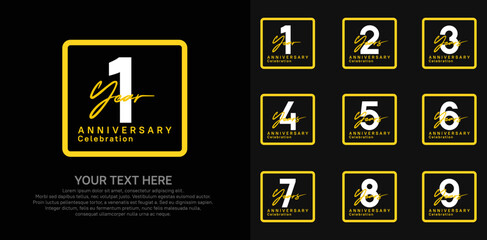 anniversary set logo style with white and yellow color in square for company celebration moment