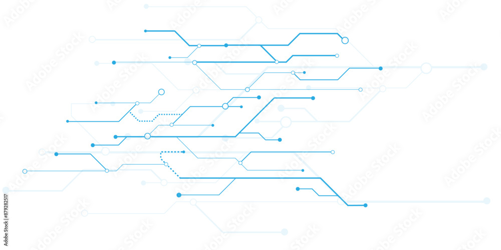 Poster Vectors Technology blue circuit diagram. High-tech connection system on a white background.