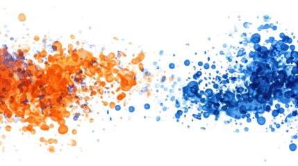 orange and blue flying particles isolated