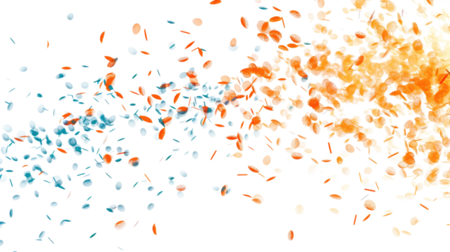 orange and blue flying particles isolated