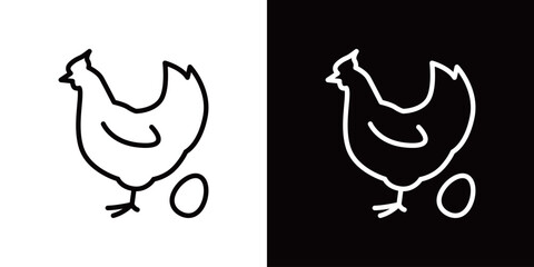 シンプルなニワトリと卵のラインアイコン