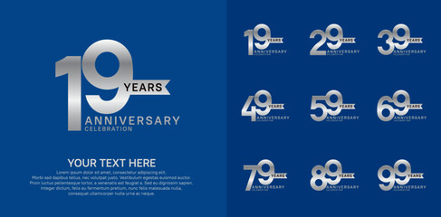 anniversary set, silver color with ribbon for celebration event