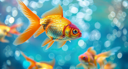 Beautiful goldfish in the aquarium.