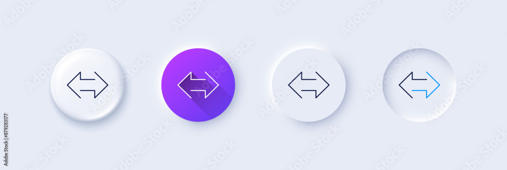 Poster sync arrows line icon. neumorphic, purple gradient, 3d pin buttons. communication arrowheads symbol.