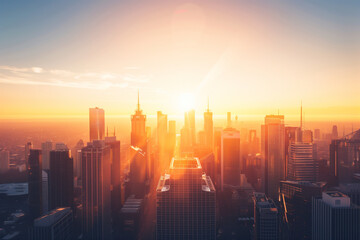 Sunset Backlight Shining Through CBD Skyscrapers - Urban Sunset Photography