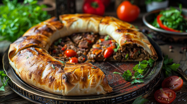 Qutab is a traditional Azerbaijani dish, usually filled with meat and vegetables, and folded into a crescent shape.