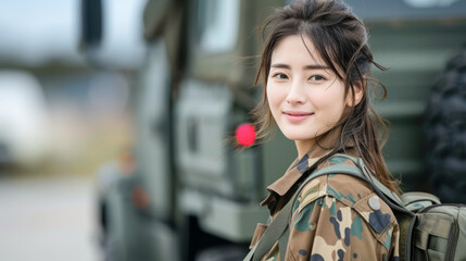 Fototapeta premium 軍隊で勤務する若い女性