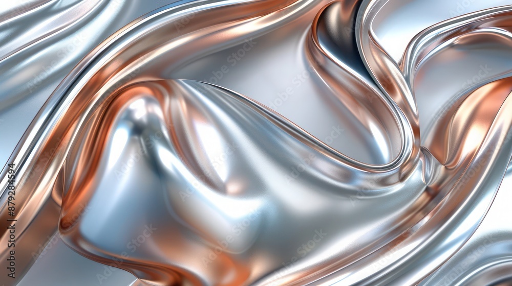 Fototapete a captivating liquid design with smooth, flowing lines highlighted by metallic tones of platinum and