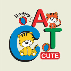 cute kitty cat sitting on letters design cartoon vector illustration