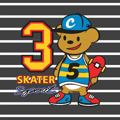 cute bear the skateboarder design cartoon vector illustration