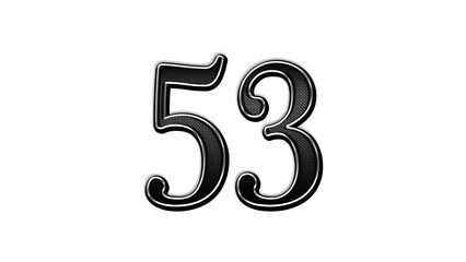 black metal 3d design of number 53 on white background.