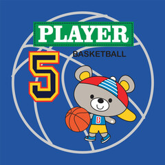 little bear is playing basketball design cartoon vector illustration