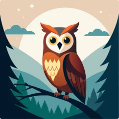 Fototapete vector illustration of an owl perch on a branch © Bayu