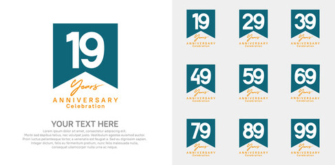 anniversary logotype set, blue and orange color can be use for celebration