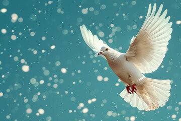 Fototapeta premium Graceful White Dove in Flight Against Blue Sky - Peace and Serenity Concept for Print, Card, Poster