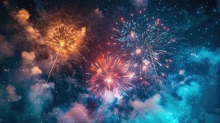 Colorful fireworks lighting up night sky