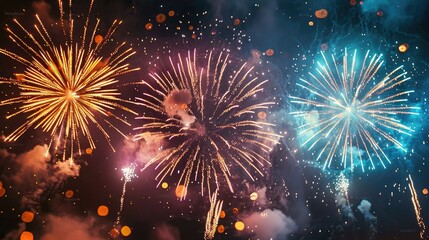 Fototapeta premium Colorful fireworks lighting up night sky