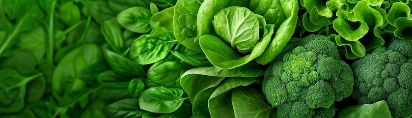 Fototapeta premium Assorted fiber-rich vegan greens, healthy and fresh, flat design illustration, field of dept deep odject, all cover focus text, for spacecopy