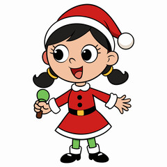 vector cartoon little girl singing in christmas