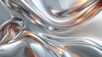 A captivating liquid design with smooth, flowing lines highlighted by metallic tones of platinum and copper, evoking the gentle movements of liquid metal and creating a refined atmosphere.