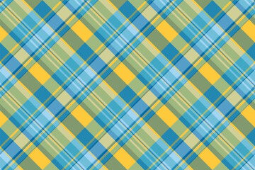 Mat texture tartan plaid, 1960s pattern textile fabric. Uniform background seamless vector check in cyan and green colors.